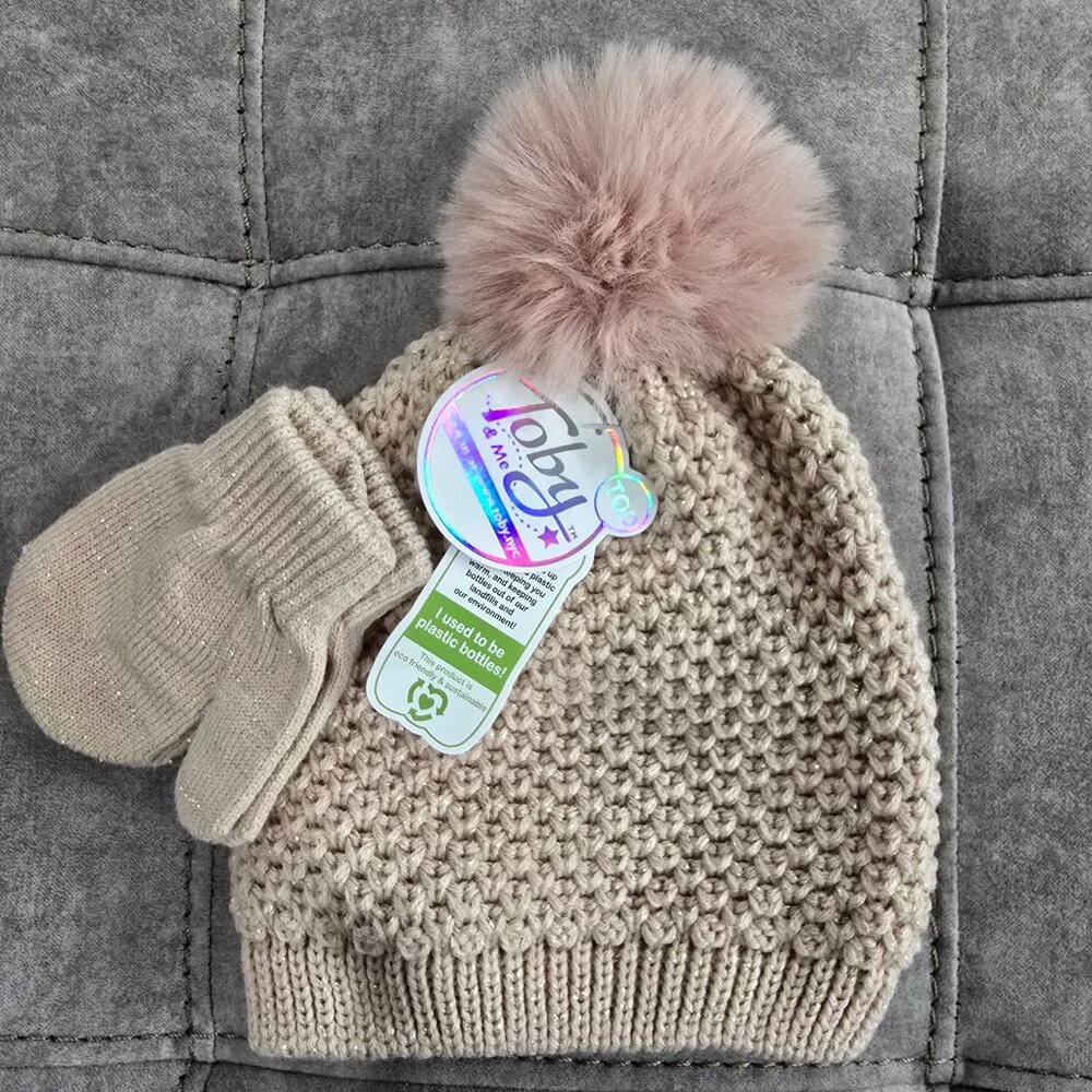 NWT Toby & Me Toddler Pom Hat and Mitten Set